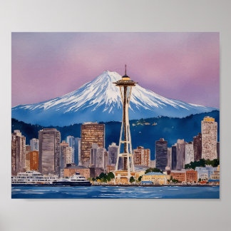 Seattle Washington Aquarel Poster
