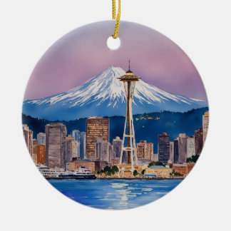 Seattle Washington Aquarel Souvenir Keramisch Ornament