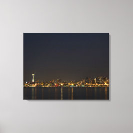 Seattle, Washington bij nacht 3-paneldoek Canvas Afdruk