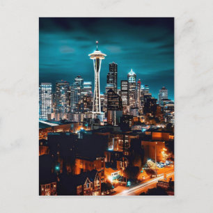 Seattle Washington City Skyline bij nacht Briefkaart
