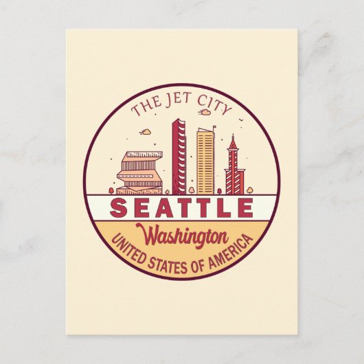 Seattle Washington City Skyline Emblem Briefkaart (Voorkant)