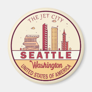 Seattle Washington City Skyline Emblem Magneet