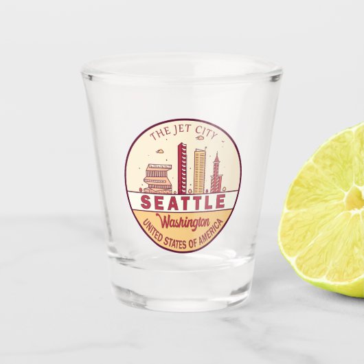Seattle Washington City Skyline Emblem Shot Glas (Voorkant)