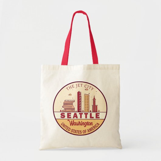 Seattle Washington City Skyline Emblem Tote Bag (Voorkant)
