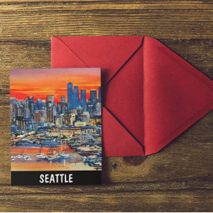 Seattle Washington Cityscape Sunset Briefkaart