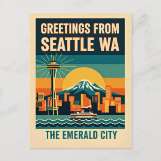 Seattle Washington – De Emerald City Retro jaren 3 Briefkaart