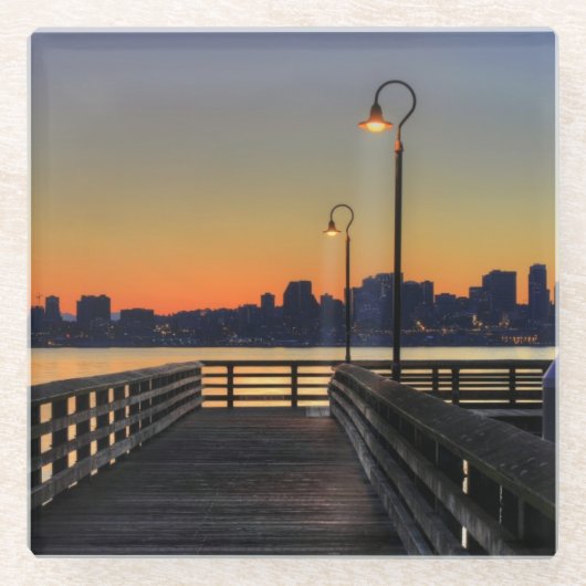 Seattle Washington Downtown Skyline Glazen Onderzetter (Voorkant)