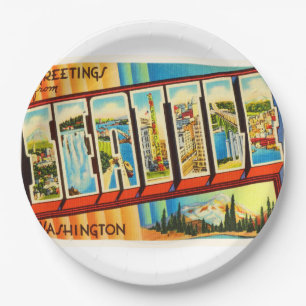 Seattle Washington, een oude Vintage Travel Souven Papieren Bordje
