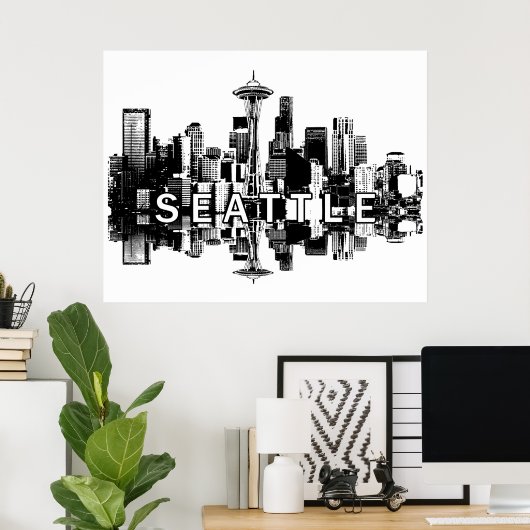 Seattle, Washington in zwart-wit Poster (Thuiskantoor)