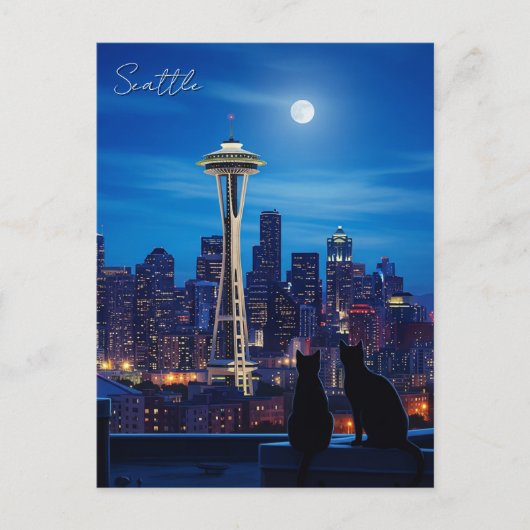 Seattle Washington Night Briefkaart (Voorkant)
