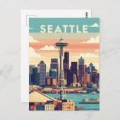 Seattle Washington Retro  Briefkaart (Voorkant / Achterkant)