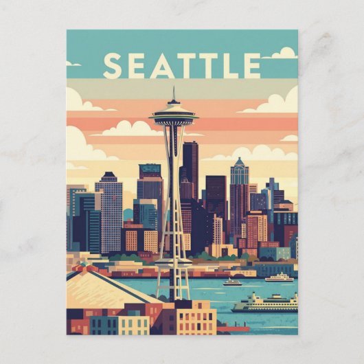Seattle Washington Retro  Briefkaart (Voorkant)