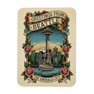 Seattle Washington Retro Vintage Magneet