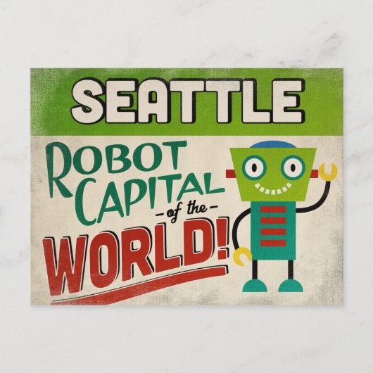 Seattle Washington Robot - Funny  Briefkaart (Voorkant)