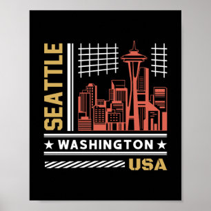 Seattle Washington Silhouette Retro Stedelijk Ontw Poster