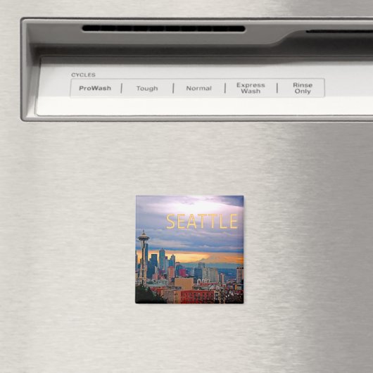 Seattle Washington Skyline op Sunset TEXT SEATTLE Magneet (Insitu (Vaatwasser))