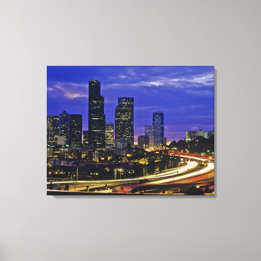Seattle, Washington skyline 's nachts Canvas Afdruk (Voorkant)