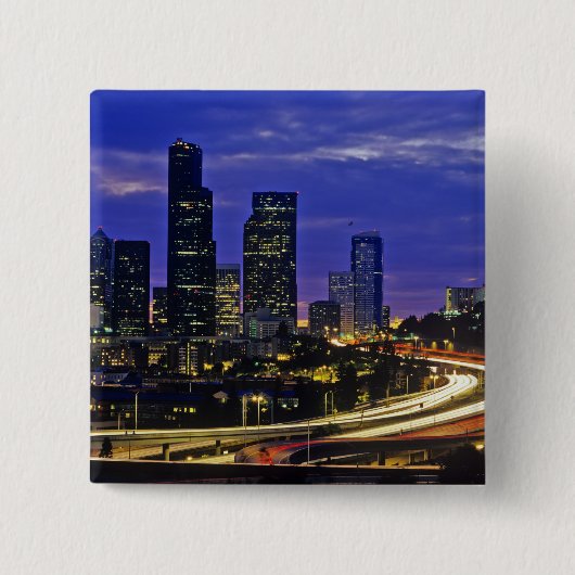 Seattle, Washington skyline 's nachts Vierkante Button 5,1 Cm (Voorkant)