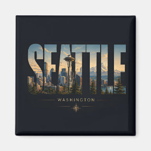 Seattle Washington Space Needle Berg Luchtlijn Magneet