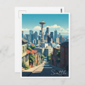 Seattle Washington Space Needle Mt Rainier Briefkaart (Voorkant / Achterkant)
