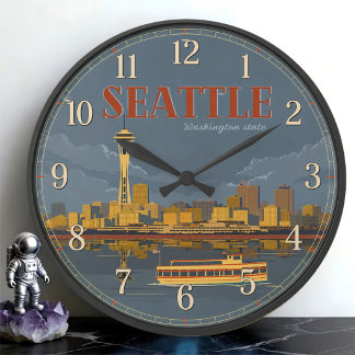 Seattle Washington Space Needle Skyline Vintage Grote Klok