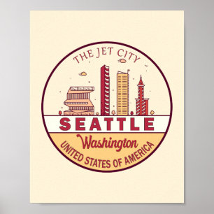 Seattle Washington Stadssilhouet Embleem Poster