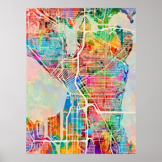 Seattle Washington Street City Map Poster (Voorkant)
