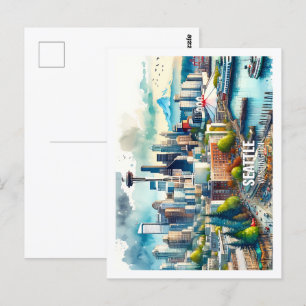 Seattle Washington USA Beroemde Plaats waterverf Briefkaart
