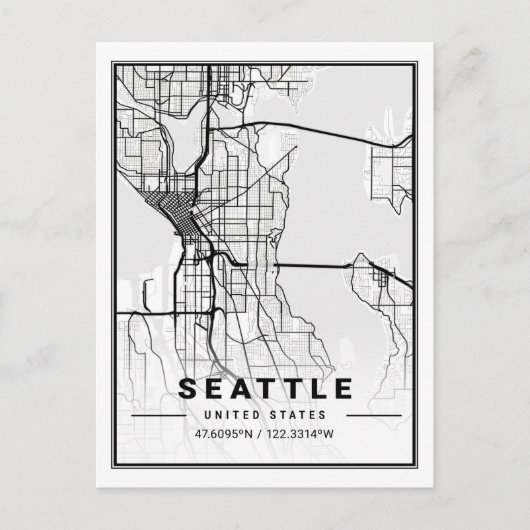 Seattle Washington USA Travel City Map Briefkaart (Voorkant)