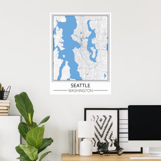 Seattle Washington USA Travel City Map Poster (Thuiskantoor)