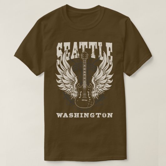 Seattle Washington verontruste gitaar Angel Wings  T-shirt (Design voorkant)