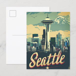 Seattle Washington Vintage Travel Illustratie Briefkaart