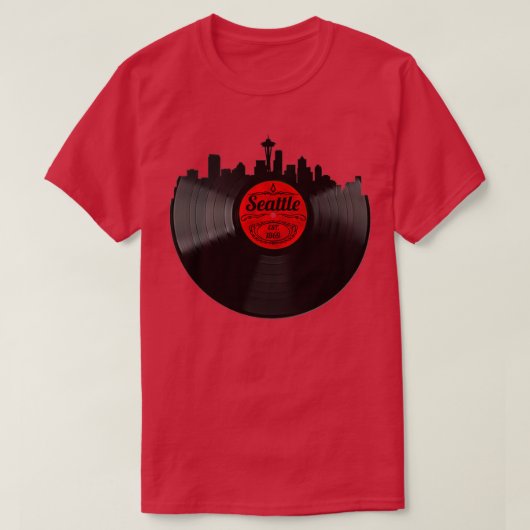Seattle Washington Vinyl Record Skyline de T-shirt (Design voorkant)