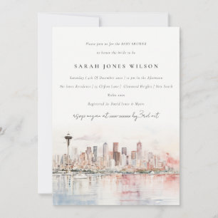 Seattle Washington Watercolor Baby Shower Kaart