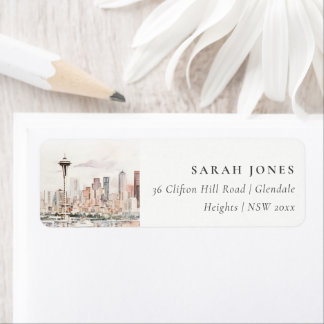 Seattle, Washington Watercolor Landscape Address Etiket