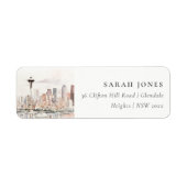 Seattle, Washington Watercolor Landscape Address Etiket (Voorkant)