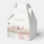 Seattle, Washington Watercolor Landscape Wedding Bedankdoosjes (Achterkant)