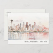 Seattle, Washington Watercolor Landscape Wedding Briefkaart (Voorkant / Achterkant)