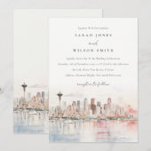 Seattle, Washington Watercolor Landscape Wedding Kaart (Voorkant / Achterkant)