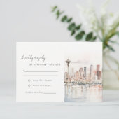 Seattle Washington Watercolor Landscape Wedding RSVP Kaartje (Staand voorkant)
