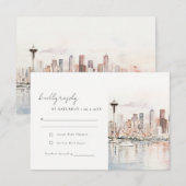 Seattle Washington Watercolor Landscape Wedding RSVP Kaartje (Voorkant / Achterkant)
