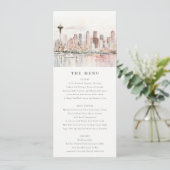 Seattle Washington Watercolor Scape Wedding Menu Kaart (Staand voorkant)