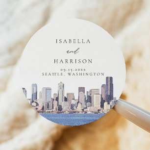 Seattle Washington Watercolor Silhouet Bestemming Ronde Sticker