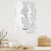 Seattle, Washington (zwart op wit) Poster (Keuken)