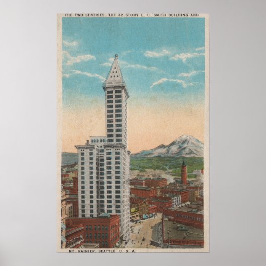 Seattle, WASmith Tower Uitzicht & Mt. Rainier Poster (Voorkant)