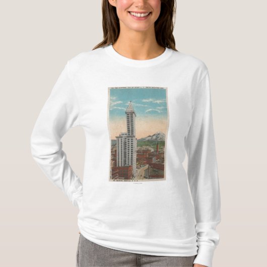 Seattle, WASmith Tower Uitzicht & Mt. Rainier T-shirt (Voorkant)