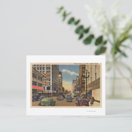Seattle, WAView of 3rd Ave. en Pike St. Briefkaart (Staand voorkant)