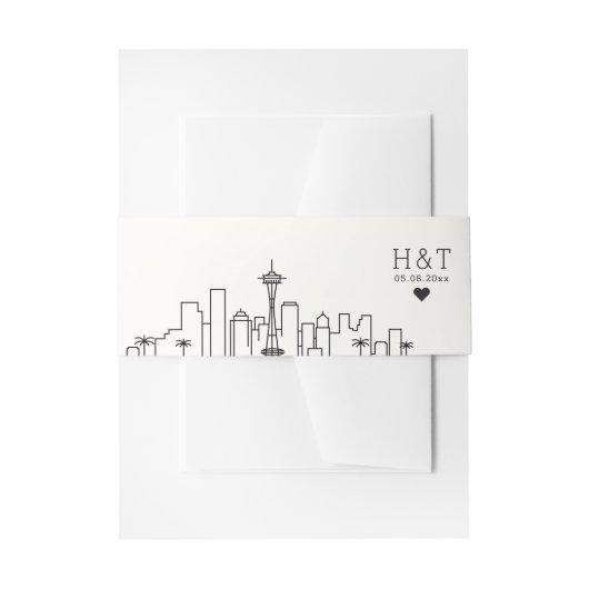 Seattle Wedding | Stylized Skyline Monogram Uitnodigingen Wikkel (Voorkant Voorbeeld)