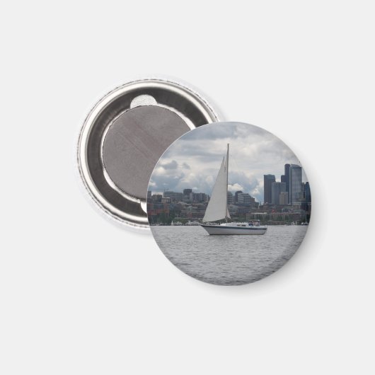 Seattle zeilboot Cityscape Magnet Magneet (Voorkant / Achterkant)