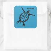 Seaturtle Woodcut Vierkante Sticker (Tas)